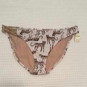 AERIE Womens Tiger Cheetah Bikini Bottoms Gold Metallic Cream Brown size XL